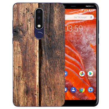 Silikon Schutzhülle TPU für Nokia 3.1 Plus mit Bild druck HolzOptik