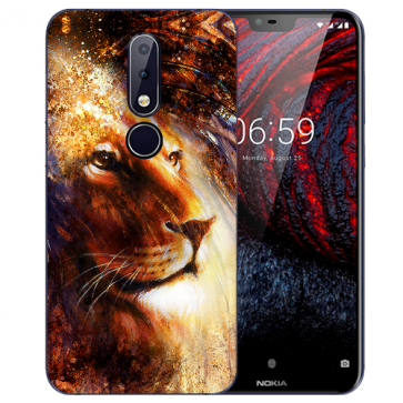 Nokia 6.1 Plus (2018) Silikon TPU Hülle mit LöwenKopf Porträt Fotodruck 