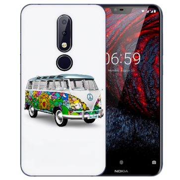 Nokia 6.1 Plus (2018) Silikon TPU Hülle mit Fotodruck Hippie Bus Etui