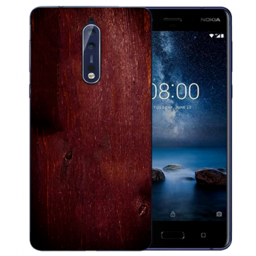 Nokia 8 TPU Hülle mit Fotodruck HolzOptik Dunkelbraun Etui