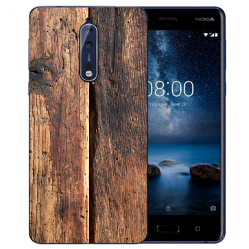 Nokia 8 TPU Hülle mit Fotodruck HolzOptik Etui