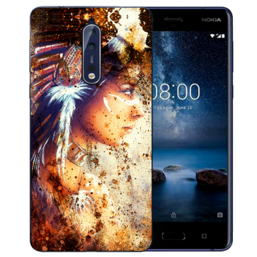 Nokia 8 TPU Hülle mit Fotodruck Indianerin Porträt Etui