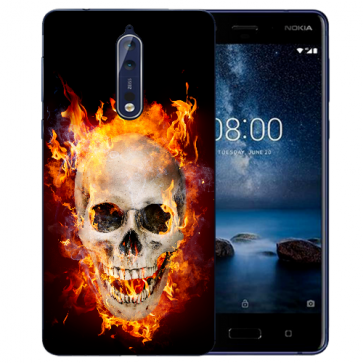 Nokia 8 TPU Hülle mit Fotodruck Totenschädel Feuer Etui