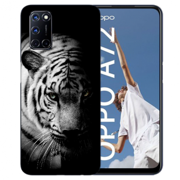 TPU Handy Hülle für Oppo A52 / A72 / A92 mit Tiger Schwarz Weiß Fotodruck 