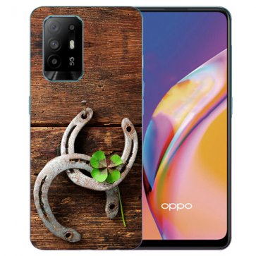 Oppo A94 (5G) Silikon TPU Hülle mit Fotodruck Holz hufeisen