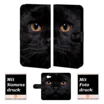 Samsung Galaxy A7 (2016) Handy Tasche mit Schwarz Katze Fotodruck