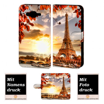 Samsung Galaxy On5 Handy Hülle Tasche mit Eiffelturm Foto Text Druck