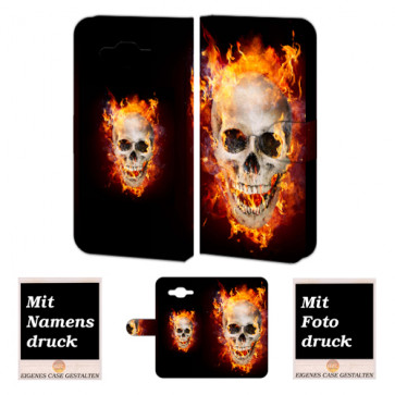 Samsung Galaxy A8 Handyhülle Tasche mit Fotodruck Totenschädel - Feuer