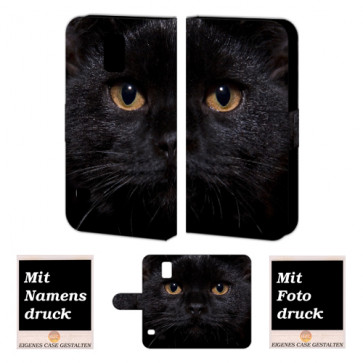 Samsung Galaxy S5 Handyhülle Tasche mit Schwarz Katze + Fotodruck