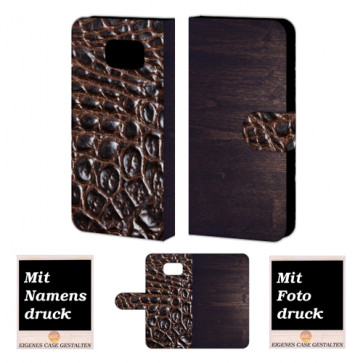 Samsung Galaxy S6 Holz - Croco Optik Handy Tasche Hülle Foto Bild Druck