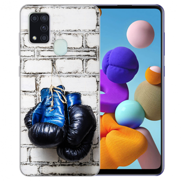 Schutzhülle Silikon für Samsung Galaxy A21s mit Bilddruck Boxhandschuhe