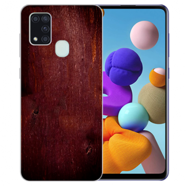 Samsung Galaxy M31 Silikon TPU Hülle mit Bilddruck Eichenholz -Optik 