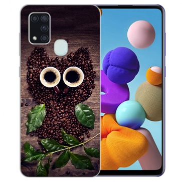 Samsung Galaxy M31 Silikon TPU Hülle mit Bilddruck Kaffee Eule