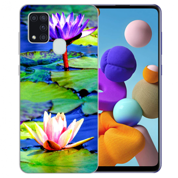 Samsung Galaxy M30S Silikon TPU Hülle mit Bilddruck Lotosblumen