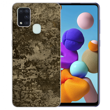 Samsung Galaxy M21 Silikon TPU Hülle mit Bilddruck Braune Muster