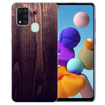 Samsung Galaxy A21s TPU Hülle mit Bilddruck HolzOptik Dunkelbraun