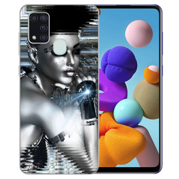 Samsung Galaxy M31 Silikon TPU Hülle mit Bilddruck Robot Girl Etui
