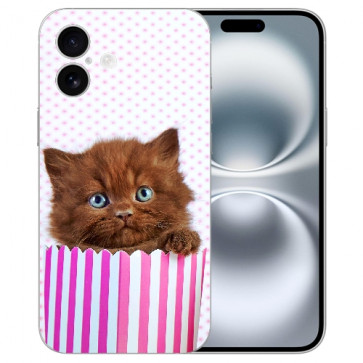 Schutzhülle TPU Handy Schale für iPhone 16 Cover Case Bilddruck Kätzchen Braun 
