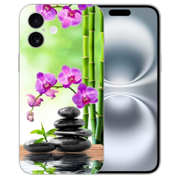 TPU Handy Hülle Cover Case für iPhone16 Orchidee Bambus und Basaltsteine Bilddruck Etui