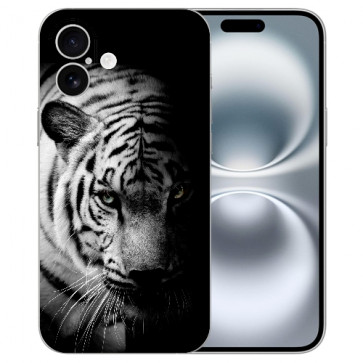 Silikon Handy Hülle Cover Case Fotodruck für iPhone16 Plus Tiger Schwarz Weiß 