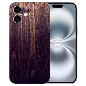 Silikon Handy Hülle TPU für iPhone16 Plus Holzoptik Dunkelbraun Bilddruck Schale  