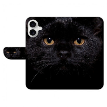 Backcover Flip Case Schutzhülle Fotodruck Schwarz Katze für iPhone 16 Plus