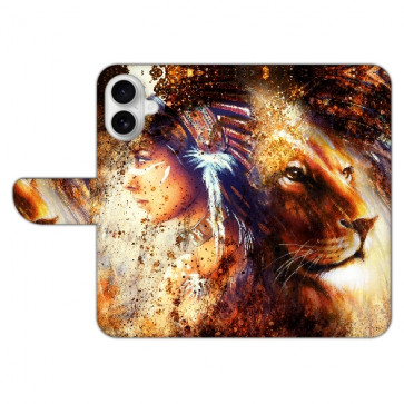 Personalisierte Schutzhülle für iPhone 16 Bilddruck Löwe Indianerin Porträt