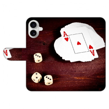 Flipcase Schutzhülle Handytasche Schale für iPhone 16 Case Bilddruck Spielkarten-Würfel 
