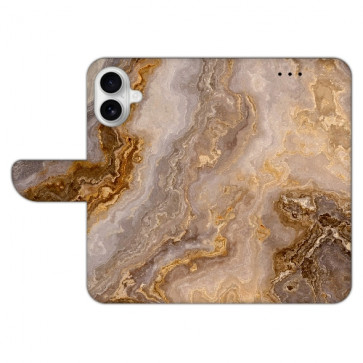 Schutzhülle Backcover Tasche für iPhone 16 Plus mit Fotodruck Marmor Braun Etui