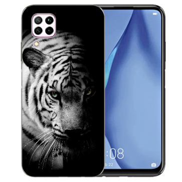 Huawei P40 Lite Silikon TPU Hülle mit Bilddruck Tiger Schwarz Weiß