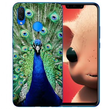 Huawei P Smart Plus Silikon TPU Schutzhülle mit Pfau Bilddruck