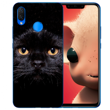 Huawei P Smart Plus Silikon TPU Schutzhülle mit Schwarz Katze Bilddruck