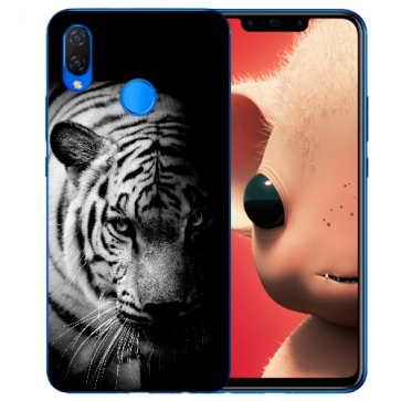 Huawei P Smart Plus Silikon TPU Hülle mit Fotodruck Tiger Schwarz Weiß