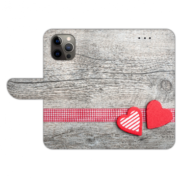 iPhone 12 Pro Max Handyhülle Tasche mit Bilddruck Herzen auf Holz