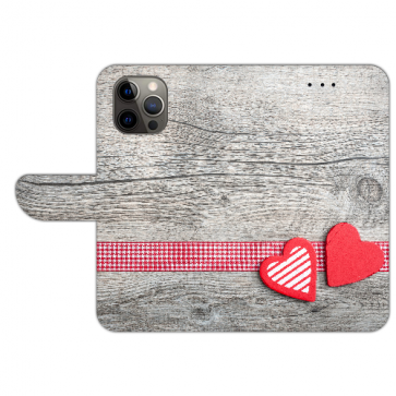 Handy Tasche Back Cover für iPhone 16 Pro Max Herzen auf Holz Fotodruck 