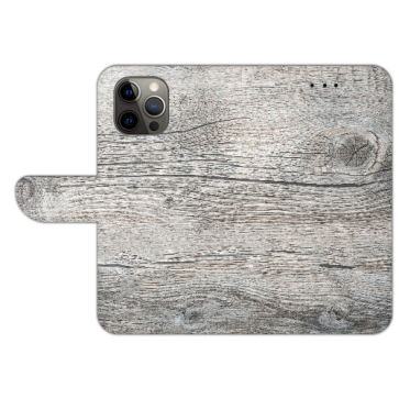 iPhone 12 Pro Max Handyhülle Tasche mit Bilddruck HolzOptik Grau