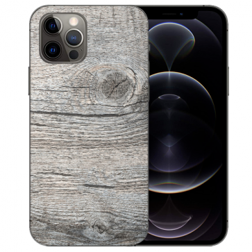 Handy Hülle Tasche mit Bilddruck HolzOptik Grau für iPhone 12 Pro