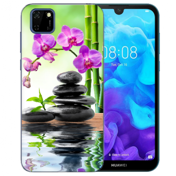 Huawei Y5P (2020) TPU Hülle mit Fotodruck Orchidee Bambus und Basaltsteine Etui