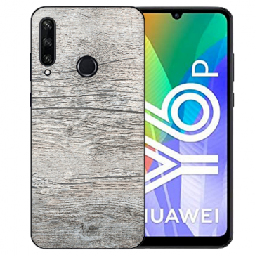 Huawei Y6P (2020) TPU Hülle mit Fotodruck HolzOptik Grau Etui