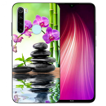 XIAOMI Redmi Note 8 TPU Hülle mit Fotodruck Orchidee Bambus und Basaltsteine Etui