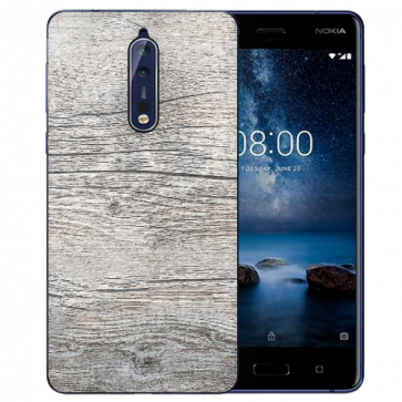 Nokia 8 TPU Hülle mit Fotodruck HolzOptik Grau Etui