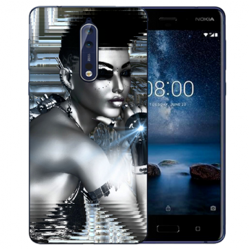 Nokia 8 TPU Hülle mit Fotodruck Robot Girl Etui