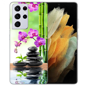 Samsung Galaxy S21 Ultra Silikon TPU Hülle mit Bilddruck Orchidee Bambus  Samsung Galaxy S21 Ultra Silikon TPU Hülle mit Bilddruck Orchidee Bambus