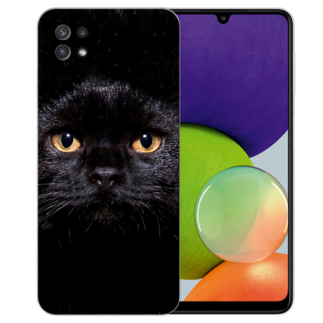 TPU Silikon Hülle für Samsung Galaxy A22 (5G) mit Fotodruck Schwarze Katze