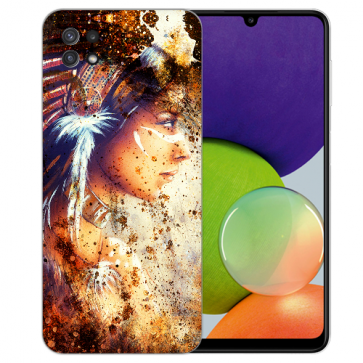 Samsung Galaxy A22 (5G) TPU Silikon Hülle mit Bilddruck Indianerin Porträt
