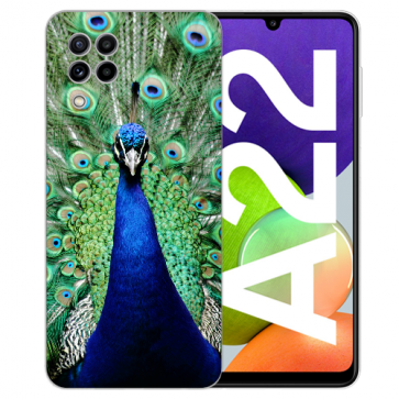 TPU Silikon Hülle mit Bilddruck Pfau für Samsung Galaxy A22 (4G)