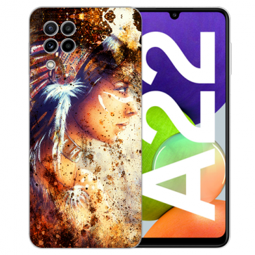 Samsung Galaxy A22 (4G) Silikon TPU Handy Hülle mit Fotodruck Indianerin Porträt Samsung Galaxy A22 (4G) Silikon TPU Handy Hülle mit Fotodruck Indianerin Porträt