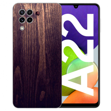 Samsung Galaxy A22 (4G) Silikon TPU Handy Hülle mit Holzoptik dunkelbraun Fotodruck 