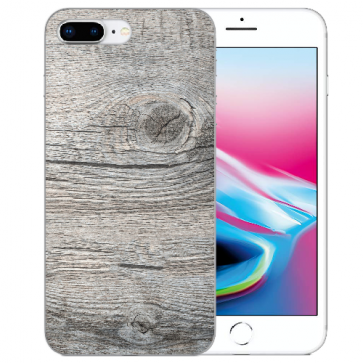 iPhone 7 +/ iPhone 8 Plus Handy TPU Hülle mit Fotodruck Holzoptik Grau