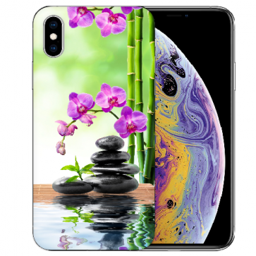 iPhone X / XS TPU Handy Tasche Hülle mit Fotodruck Orchidee Bambus und Basaltsteine